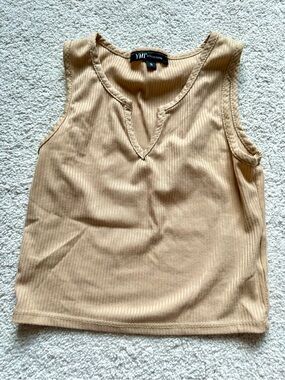 YMI Tan Ribbed V-Neck Sleeveless Crop Top